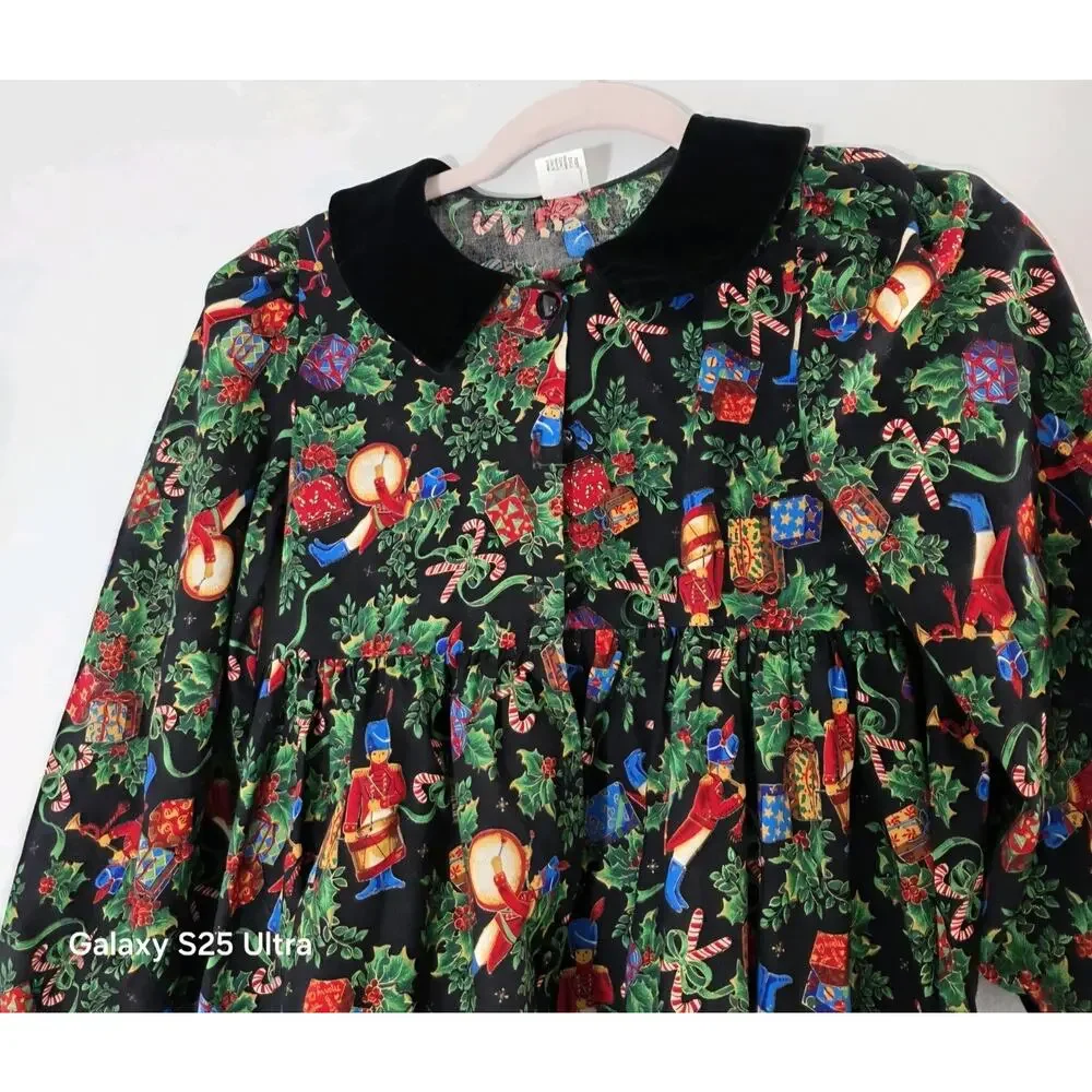 Therese Childs Christmas‎ Dress Sz 10 Xmas Design Y2k Velvet Collar Holiday